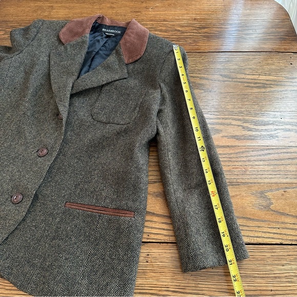 90's vintage Wool Blazer Tweed Brown Leather Trim Riding Jacket Women’s M/L - Picture 12 of 12